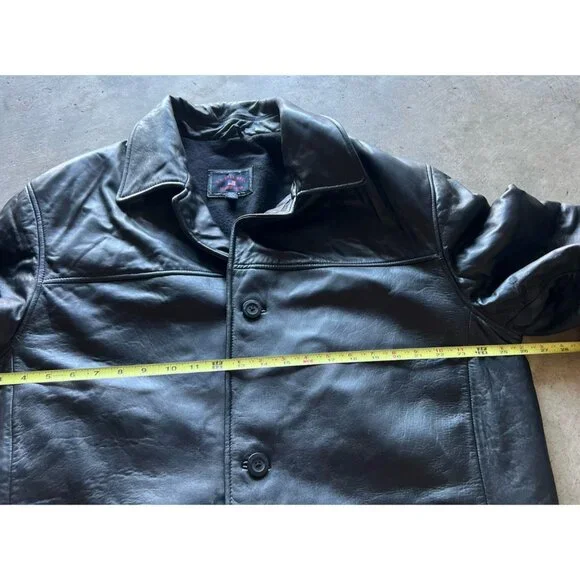 Vintage US Polo Assn Black Genuine Leather Jacket Men’s Sz XL Button Bomber